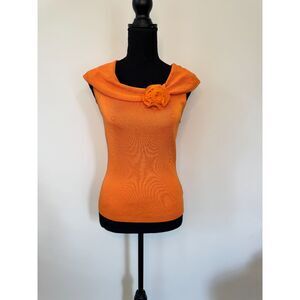 Dana Buchman 100% Silk Orange Floral Stretch Cap Sleeve Top Shirt Size Medium
